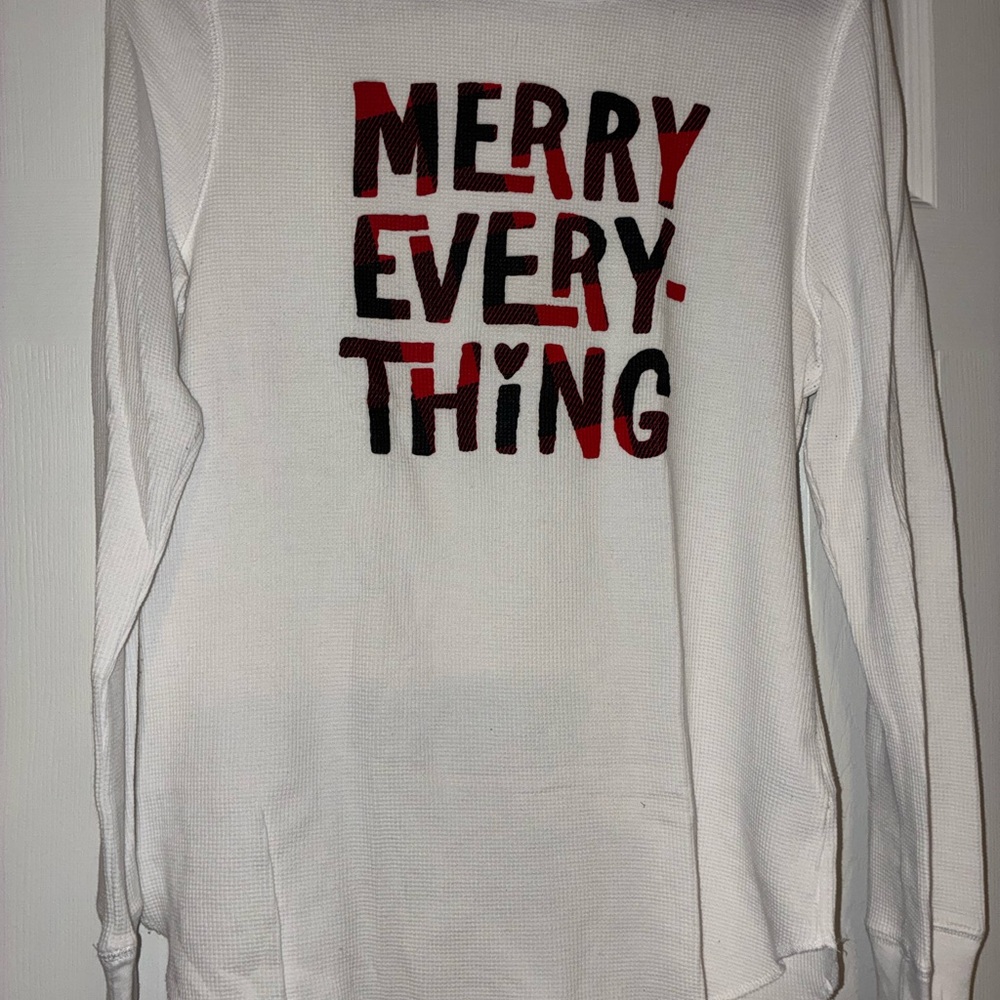Old Navy White Long Sleeve Top with Red and Black Text